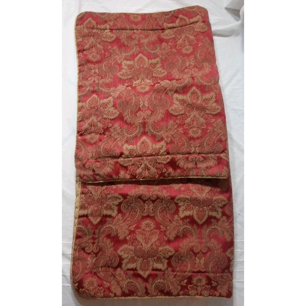 2 Vtg Croscill Bellissima Red Gold Paisley Medallion KING Pillow SHAMS 21x37